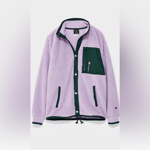 GUC CHAMPION UO Exclusive Sherpa Coach Jacket -Lavender - Picture 1 of 8